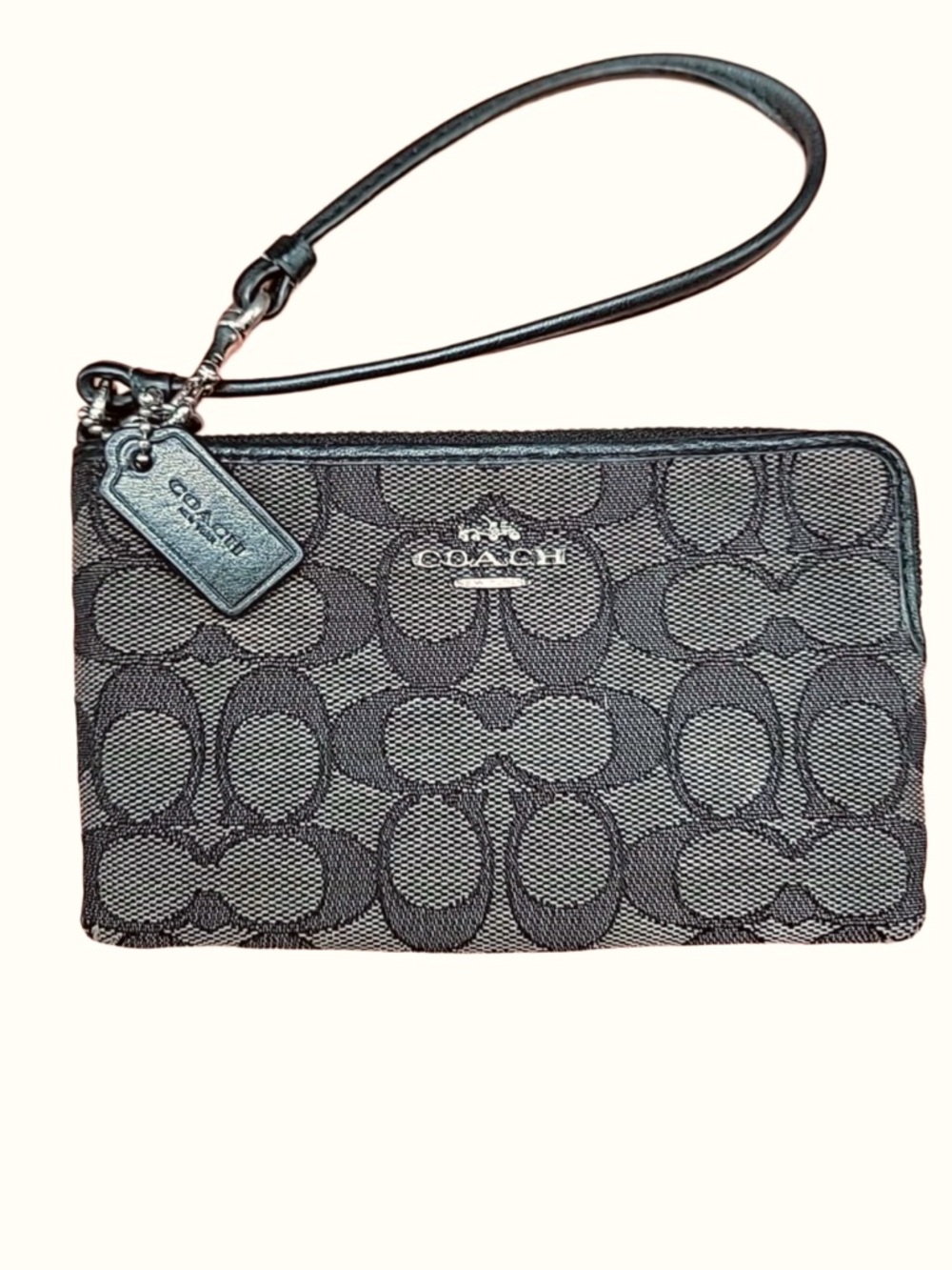 Coach Silver Logo Jacquard Wristlet in Charcoal with Hang Tag